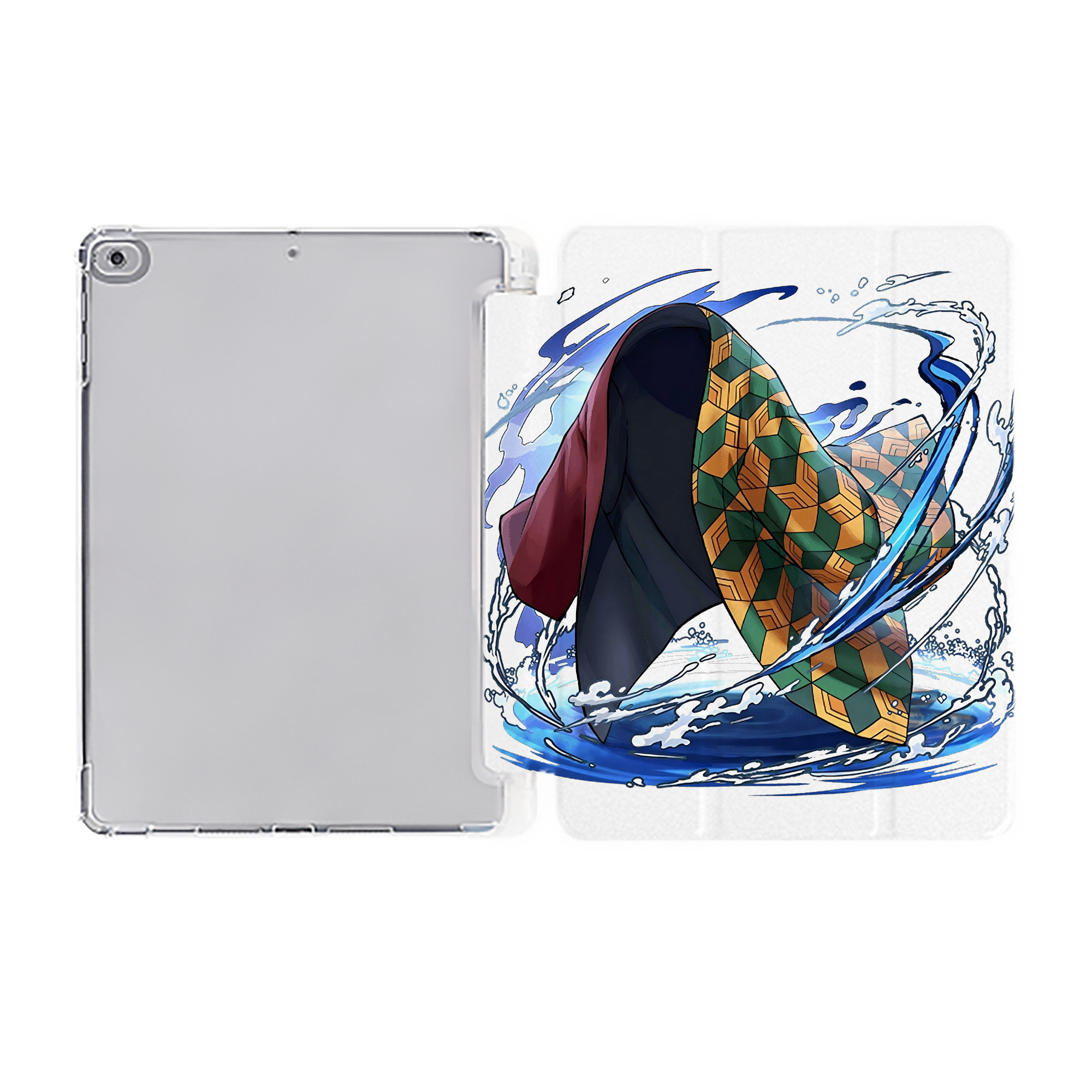 （画像用） 鬼滅の刃（きめつのやいば）水柱-冨岡 義勇／とみおか ぎゆう Tomioka Giyuu IPad ケース ペン収納付き 三つ折りスタンド PUレザー×シリコン 対応機種9.5/10.5/10.9インチ